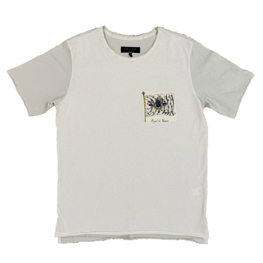 Rag and Bone Cotton Crewneck T-Shirt with Hermès Silk Sewn-On Detail (Royal de France)