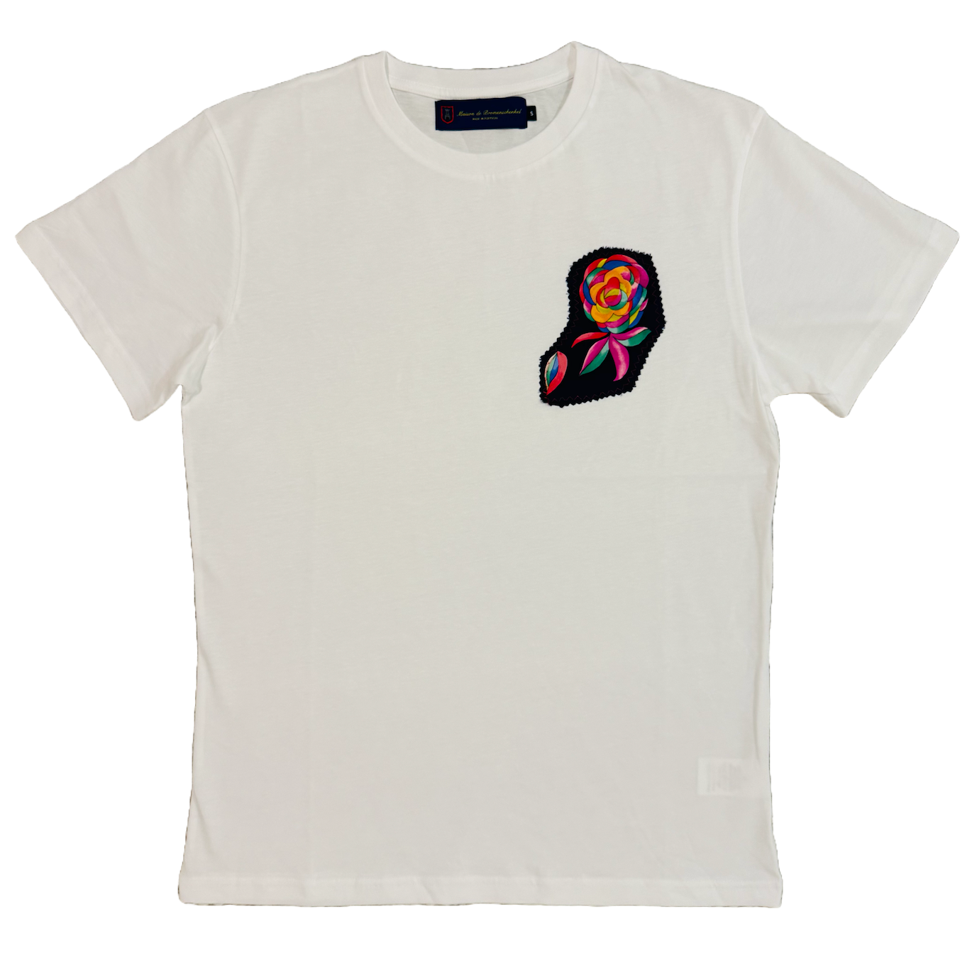 Silk Sewn-On Cotton Crewneck T-Shirt (Floral)